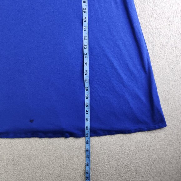 Eileen Fisher Dress Womens L Blue Midi Jersey Knit Keyhole Neck Minimalist - Picture 12 of 14